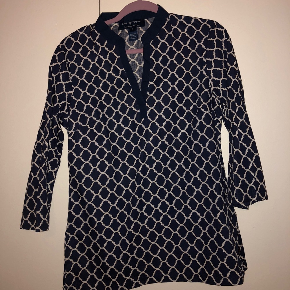 Blue and white cape madras tunic